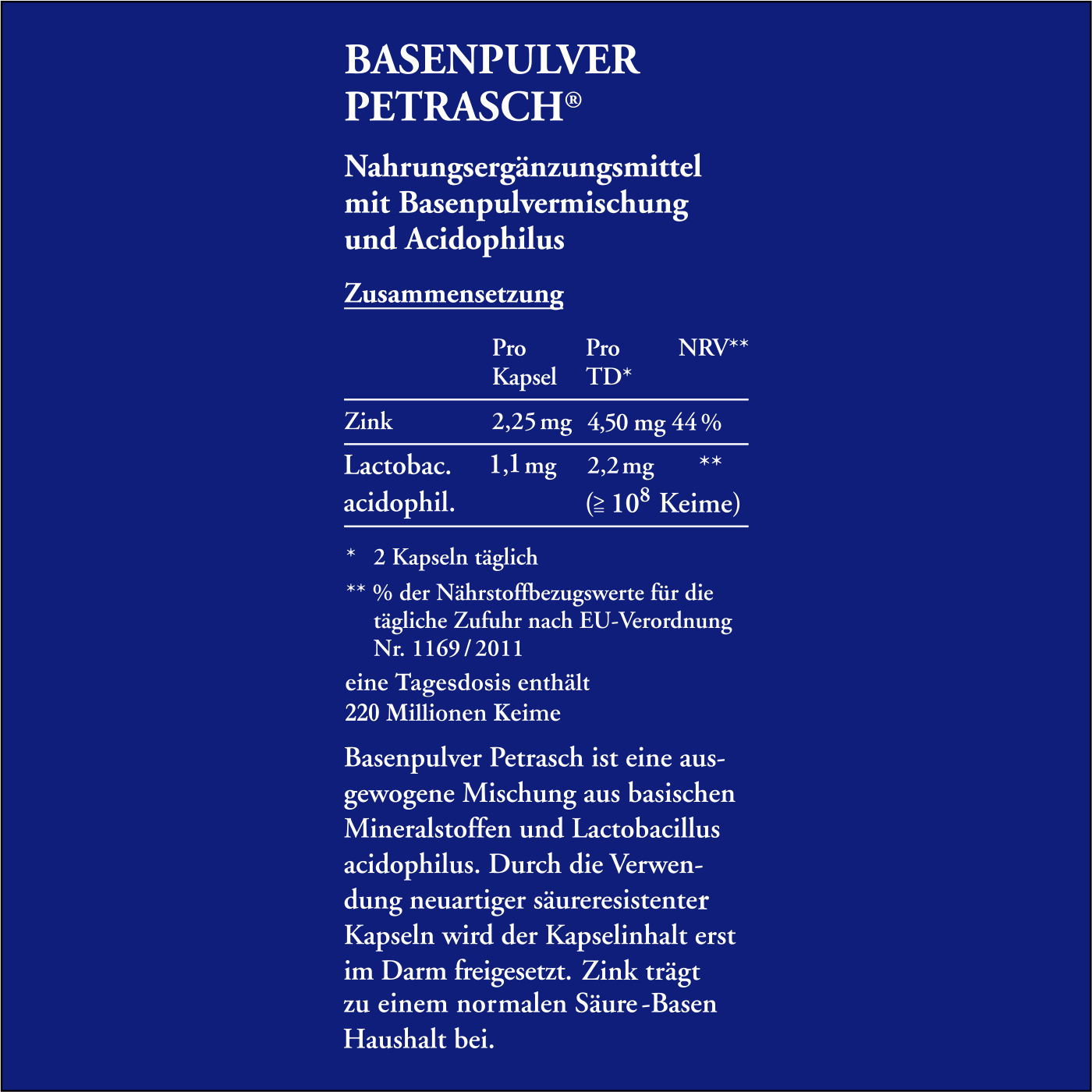 Basenpulver Petrasch, 60 Kapseln, 41.8 g